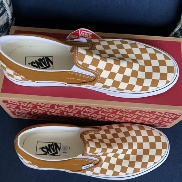 Vans Classic Slip-On Checkerboard Golden Brown/True White MENS - Picture 3 of 16